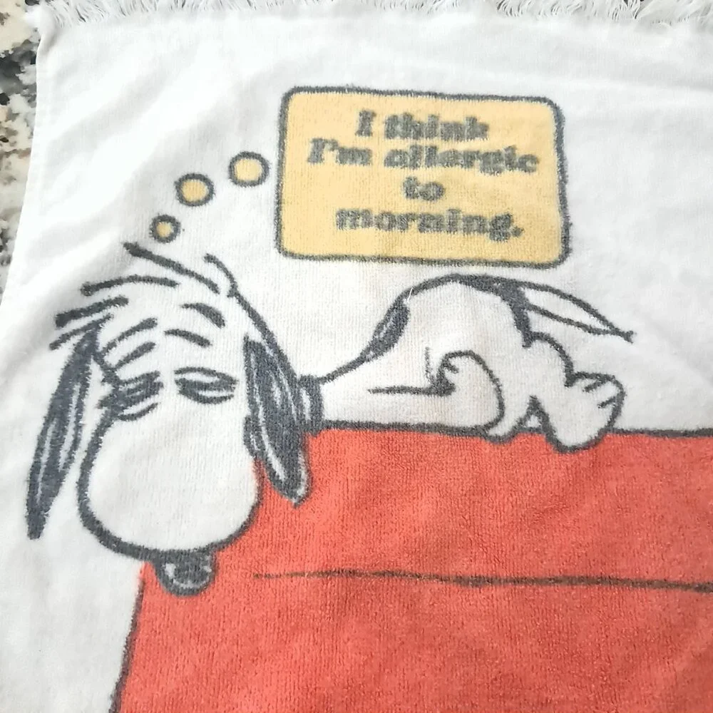 Vintage‎ Snoopy Peanuts hand towel fringe on dog house Mornings Tastemakers 1971